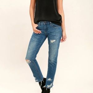 Blank NYC Crop Girlfriend Medium Wash Distressed Jeans